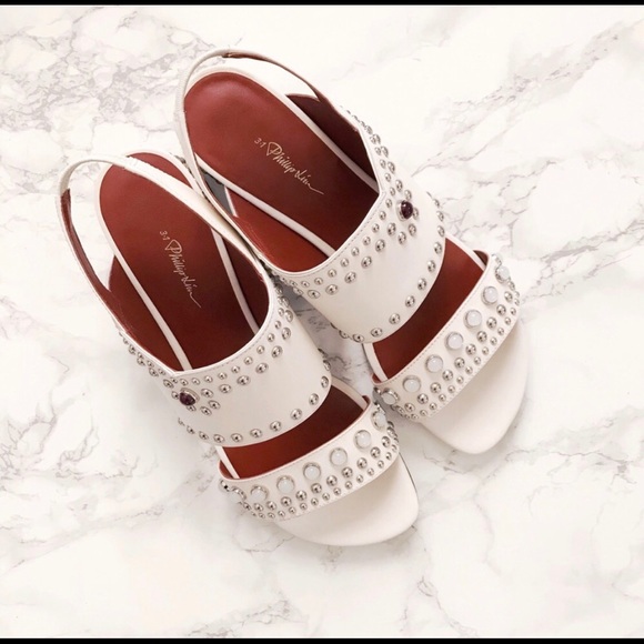 White Studded Sandals - Picture 4 of 6